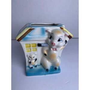 Vintage  Ceramic Pig Family House Planter Anthropomorphic Kitsch Mid Century